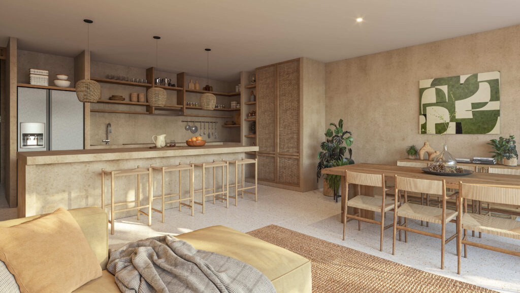 kitchen-living-dining-room-vaya-vaya-beachfront-condos-la-cruz-de-huanacaxtle-pre-sale